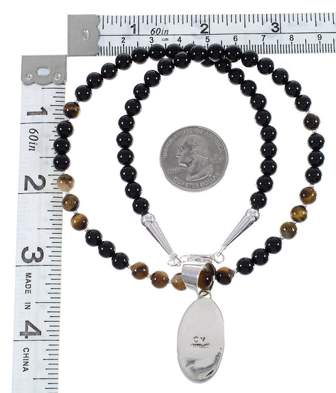 Southwestern Multicolor Genuine Sterling Silver Pendant And Bead Necklace Set WX77667